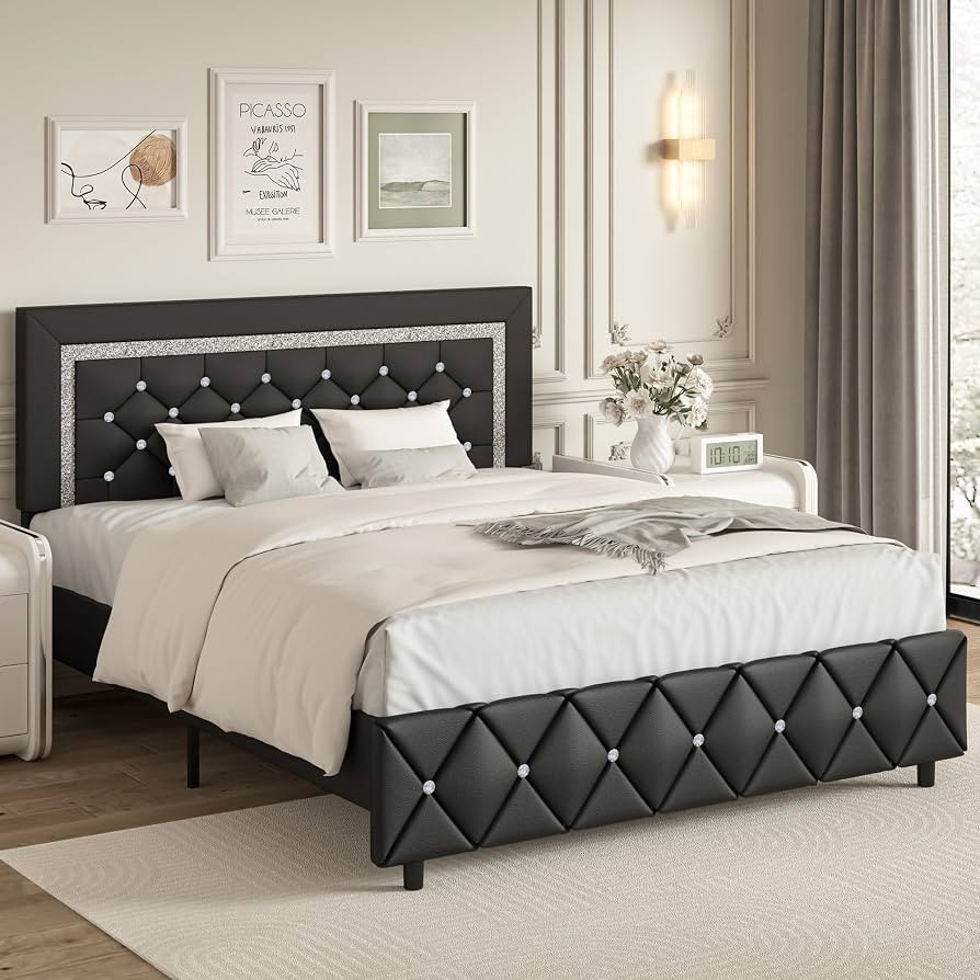 BarnFurin Full Size Bed Frame with Headboard, Faux Leather Upholstered Bed with Button Tufted Hea... | Amazon (US)