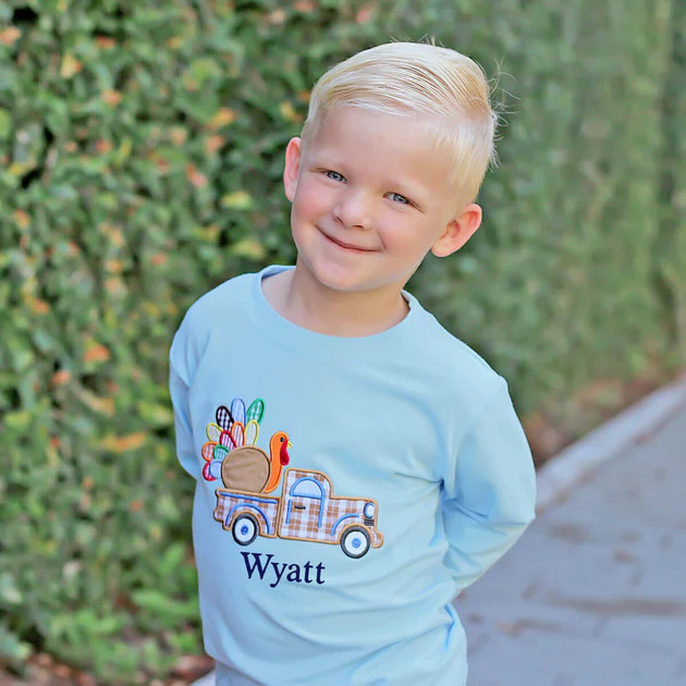 Turkey Truck Blue Long Sleeve Shirt | Classic Whimsy