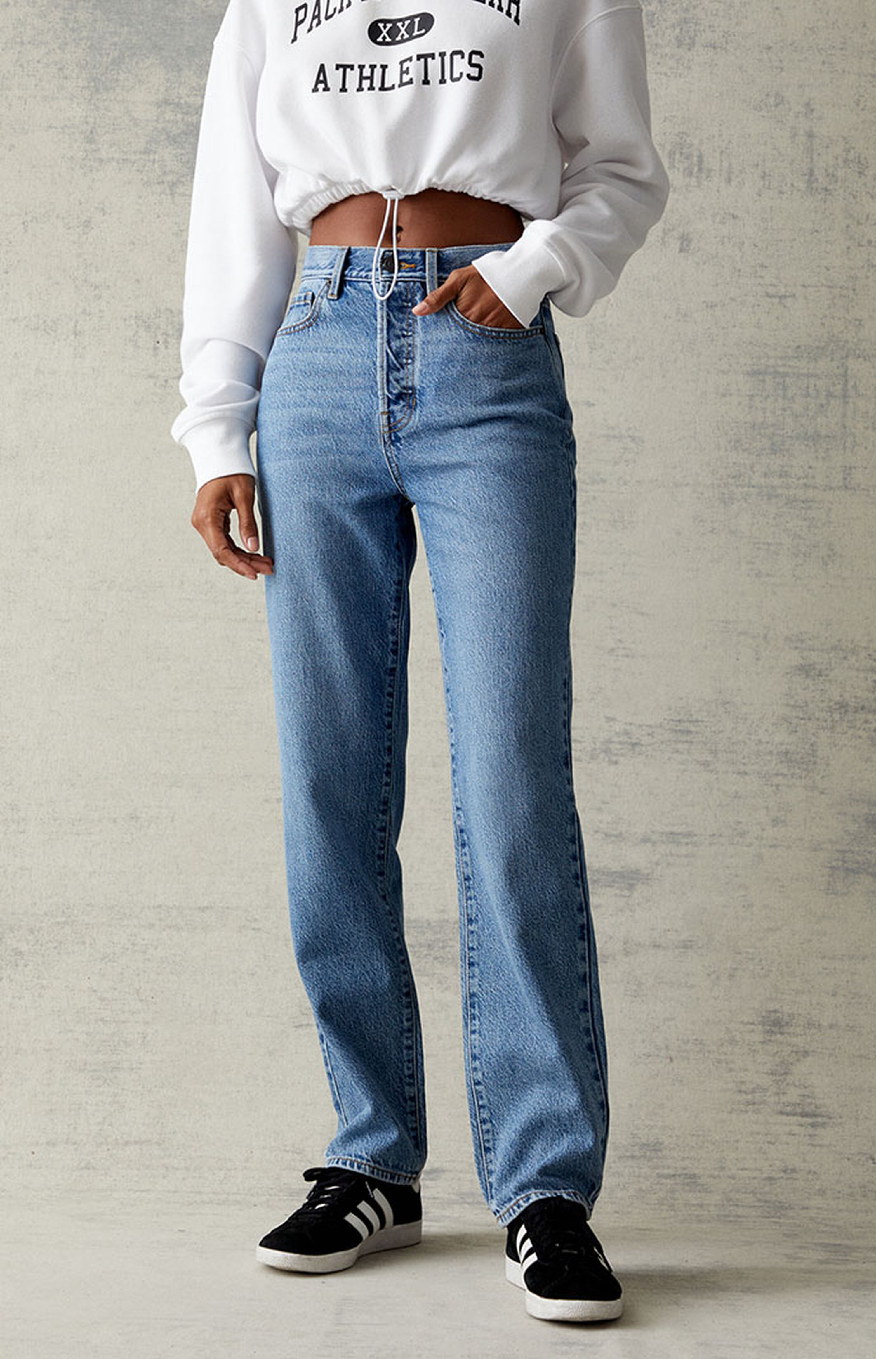 PacSun Medium Blue High Waisted Straight Leg Jeans | PacSun