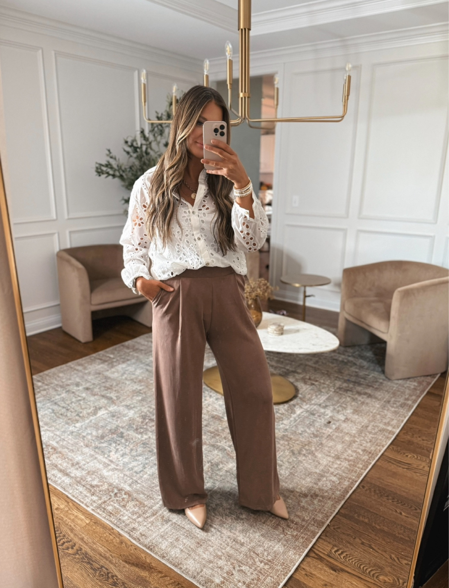 Postpartum work look! The perfect wide leg pants for fall paired with an eyelet top. 

#LTKStyleTip #LTKWorkwear #LTKFindsUnder50