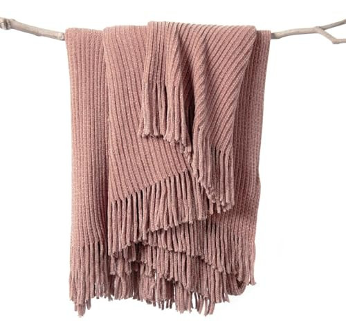 lifein Throw Blanket for Couch, Soft Boho Decor Bed Throw,Cozy Chenille Knitted Small Farmhouse Lightweight Throw (Pink,60 * 80") | Amazon (US)