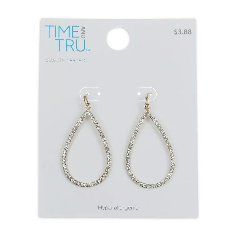 Time and Tru Woman's Stone Drop Earring, Gold - Walmart.com | Walmart (US)