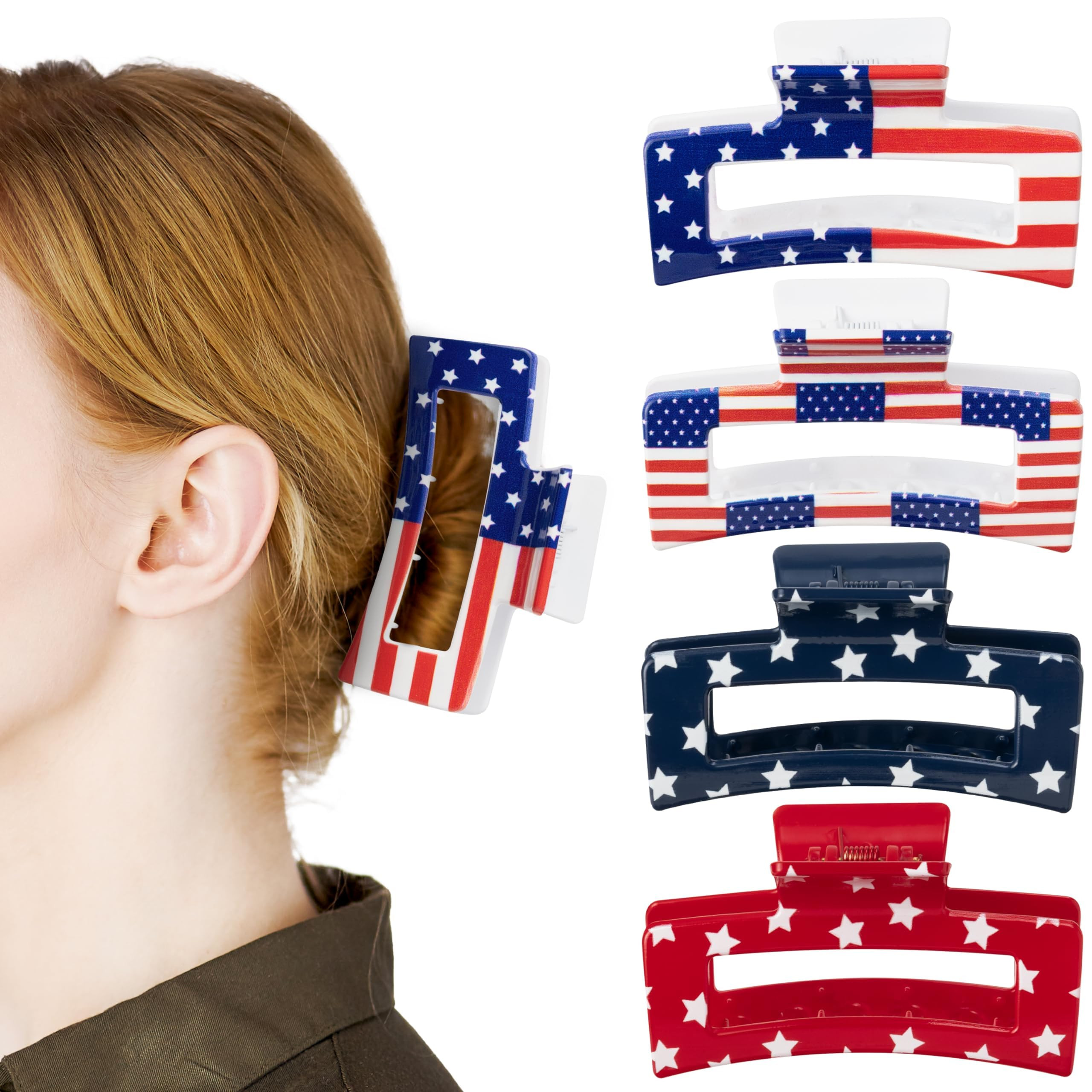 PANTIDE 4Pcs American Flag Hair Claw Clips for Women Girls - Independence Day 4th of July Rectang... | Amazon (US)
