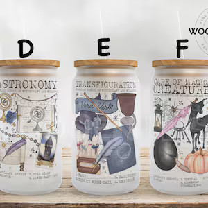 Wizard Courses Frosted Glass Cans, Magic Wizard School Glass Cups, Straw and Lid Included, Birthd... | Etsy (US)