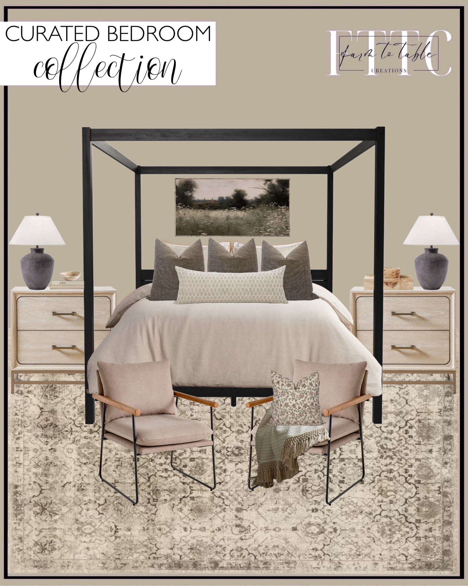 Curated Bedroom Collection.  Follow @farmtotablecreations on Instagram for more inspiration.

‼️Use code FARMTOTABLE for 15% off framed artwork.

Hanhalyn Solid Wood Canopy Bed. Adelbert Performance Oriental Rug. Bodhisattva 27'' W Nightstand. nuLOOM Lindos 30" Resin Table Lamp. Woven Brown Pillow Cover. Floral Block Pillow Cover. Lumbar Pillow Cover. Wayfair Sleep 10" Medium Memory Foam Mattress. Linen Duvet Cover. Canvas Printed Sign. Artwork for over Bed. Marble Bowl. Decorative Books. Burlwood Decorative Jewelry Boxes. Cushioned Metal & Wood Accent Arm Chair. Tassled Throw.  Brown Floral Pillow Cover. 

Bedroom Furniture | nightstands | Home Decor| Fireplace Decor | Spring Refresh |  Bedroom Finds | Neutral Stems | Spring Stems | Bookshelf Decor | Bedroom Space | Cozy  Corner | Bathroom | Curated Entryway | Spring  Decor | End of Year Clearance | Trending Decor | Viral Decor  | Coffee Table Decor | Neutral Decor | Fall Stem Sale | Target Finds | Skinny Bench | Bedroom | Living Room | Breakfast Nook | Amazon Home | Target Sale | Loloi Rugs | Magnolia Home | console table | console table styling | faux stems | entryway space | front porch decor | neutral decor | entryway decor | cozy home | affordable decor |  home decor | home inspiration | console styling | entryway rug | cozy moody home | moody home decor | neutral home | bathroom decor | living room | spring decor | Hearth & Hand | Studio McGee | 2025 Home Trends | trending home | Crate&Barrel 




#LTKSaleAlert #LTKHome #LTKFindsUnder50