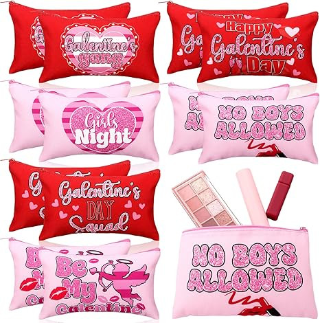 Kacctyen 12 Pcs Valentine's Day Gifts Bulk Galentine's Makeup Bag Accessories Purse with Zippers ... | Amazon (US)