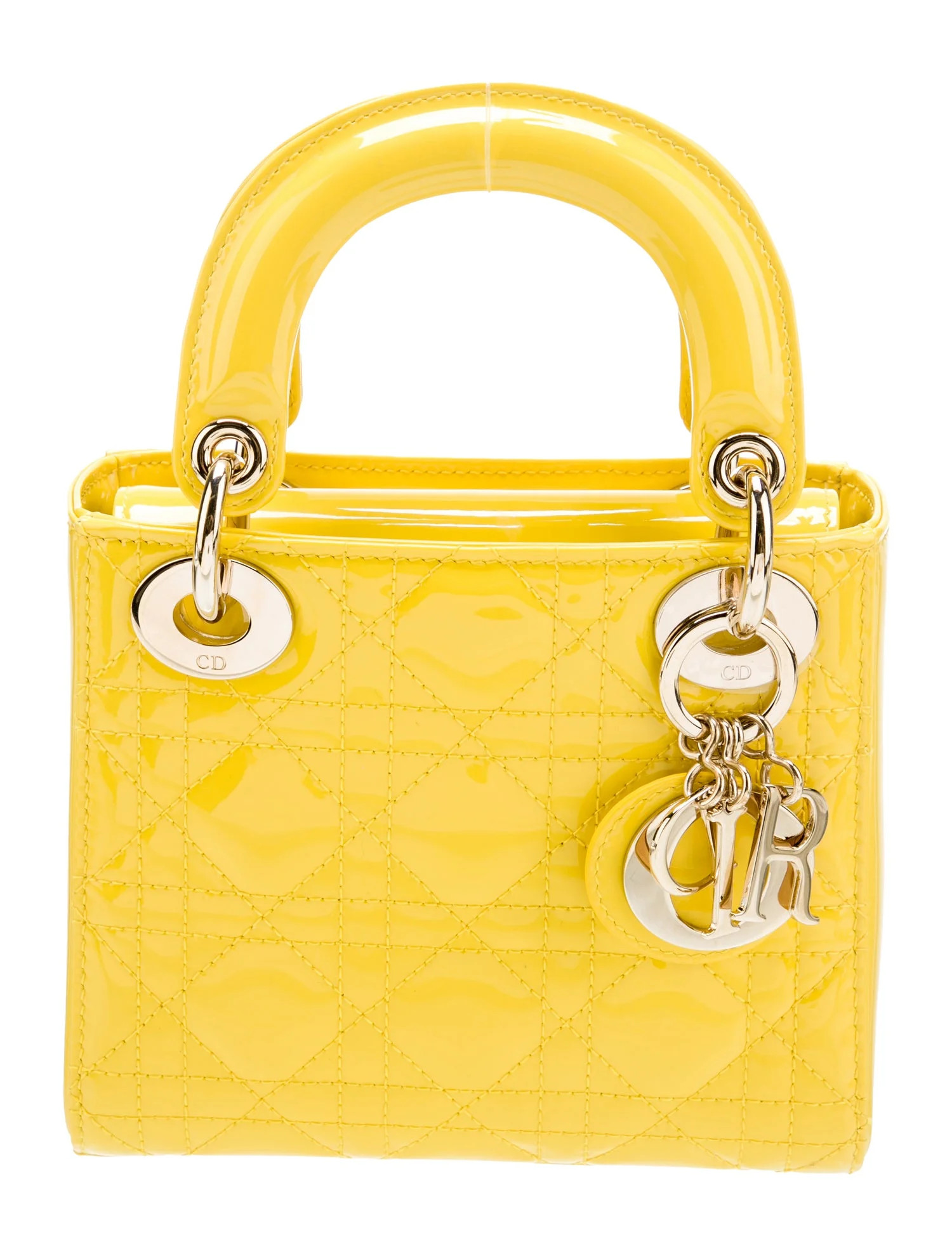 Christian Dior Patent Leather Lady Dior Mini 2022 - Yellow Handle Bags, Handbags - CHR452805 | Th... | The RealReal