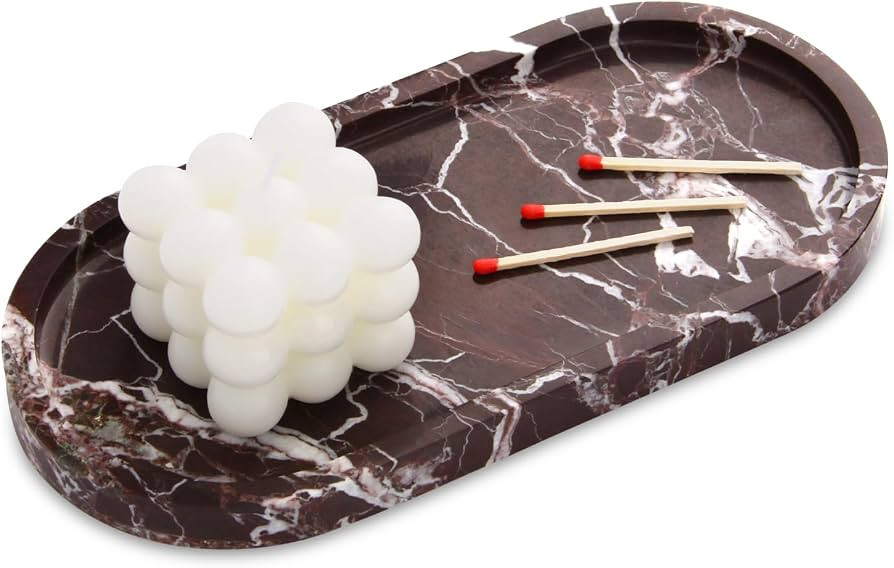 Oval Marble Bathroom Vanity Tray, Natural Luxury Marble Home Kitchen Bathroom Table Tray, Stone D... | Amazon (US)
