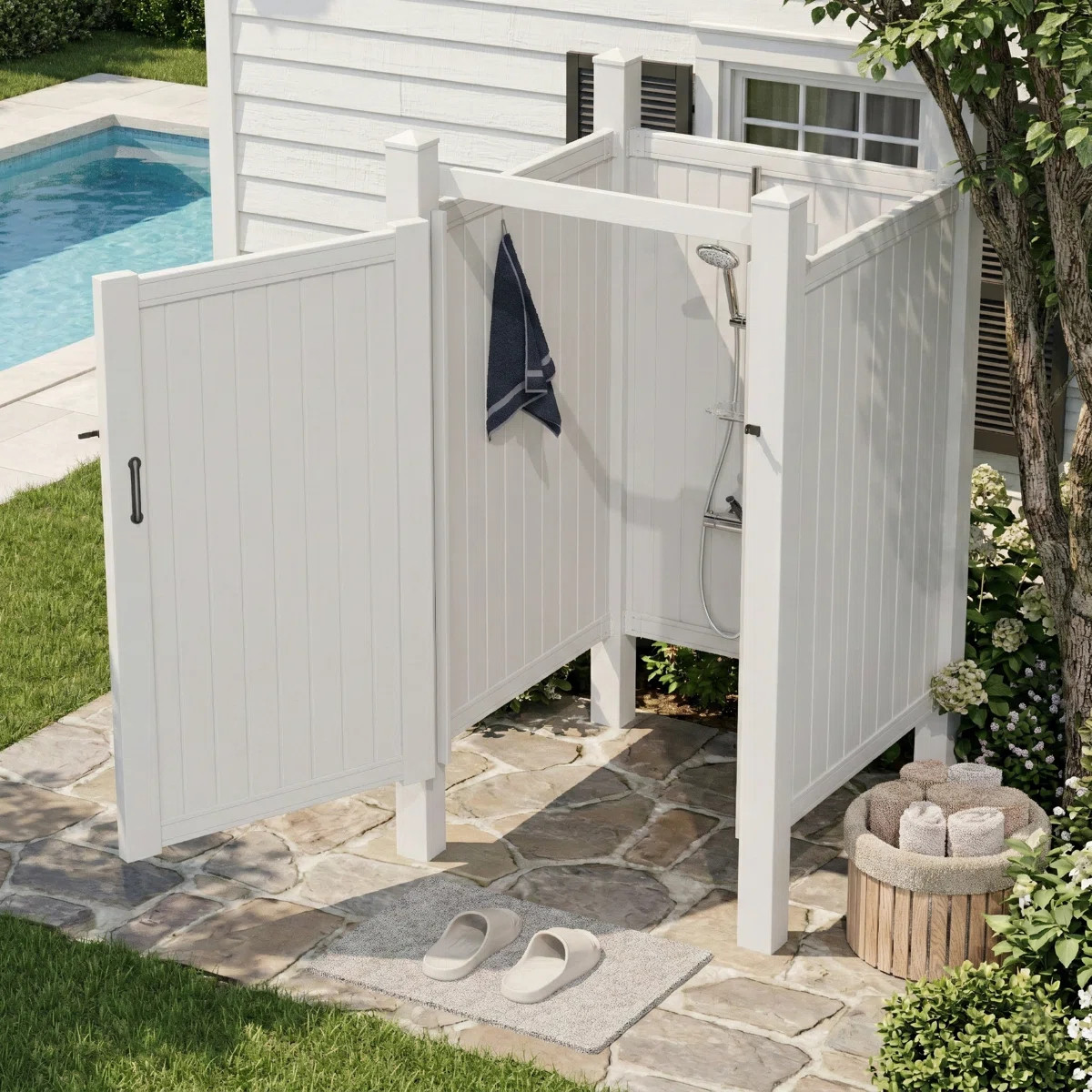 80.75"H x 45.75"W Outside Shower Enclosure Kit With Door, Outdoor Shower Kit For Pool Shower, Cha... | Wayfair North America