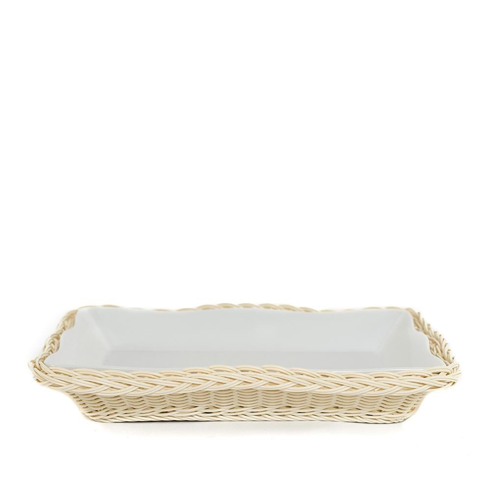 Scalloped Faux Rattan Casserole Serveware, Small Rectangle | Amanda Lindroth