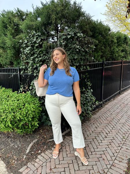 Madewell outfit - styling white denim. Get everything 20% off! Wearing size XL in top, 33 standard in bottoms, 11 in sandals. 

#LTKxMadewell #LTKSaleAlert #LTKMidsize