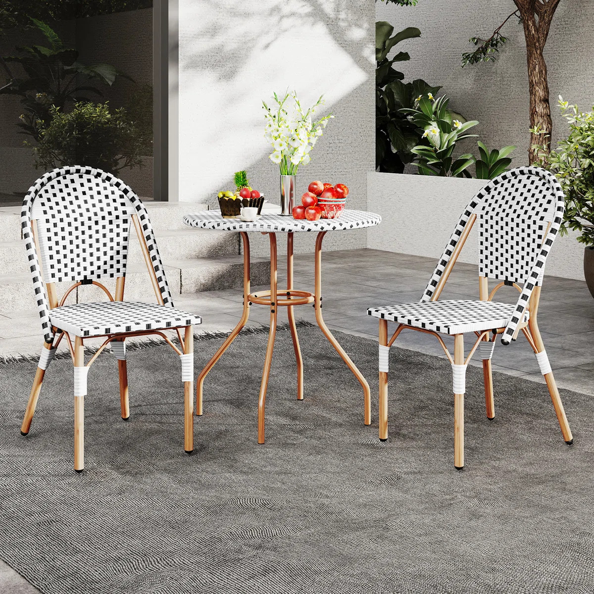 3 Piece french Table Chair Set Outdoor Wicker Round Table & 2 Dining Chairs | Wayfair North America