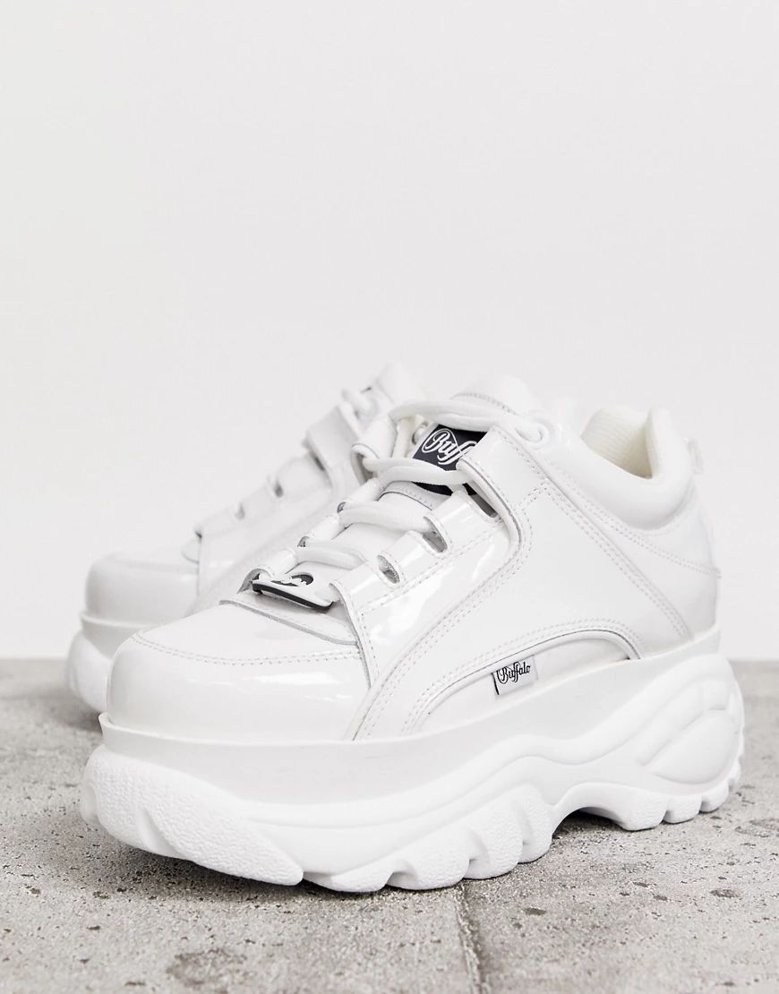 Buffalo London classic lowtop sneakers in white patent | ASOS (Global)