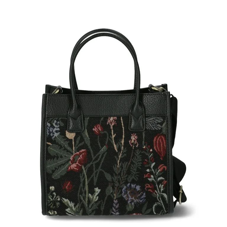 Time and Tru Women's Floral Mini Box Tote Bag with Crossbody Strap, Black | Walmart (US)