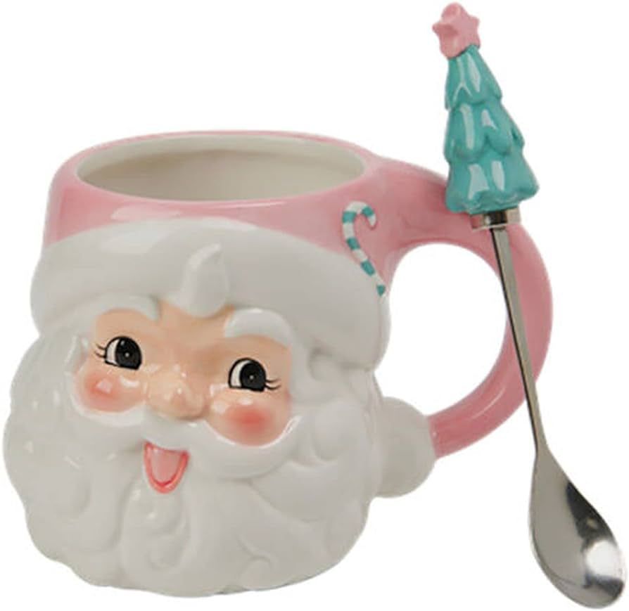 December Diamonds North Pole Sweet Shoppe Pink Santa Head Mug With Spoon - Cute Vibrant Christmas... | Amazon (US)