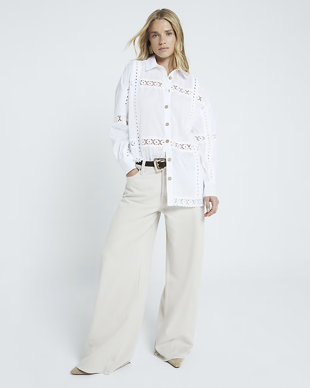 White Long Sleeve Lace Shirt | River Island UK & IE