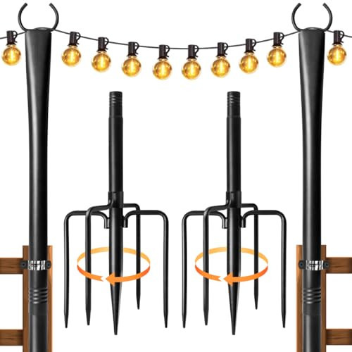 2 Pack String Light Poles for Outside, Thickened Metal Lights Hanger Pole Outdoor with Fork, Lighting Hanging Post Accessories for Patio Decor Garden Backyard Yard Front Porch Outside Decorations | Amazon (US)