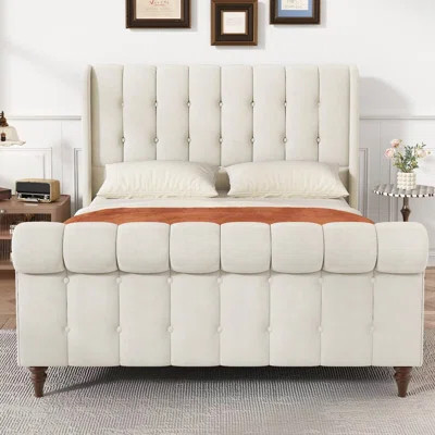 Upholstered Platform Sleigh Bed with Button Tufted Headboard & Footboard， Velvet Wingback Headboard, Metal Frame & Wooden Slat Support, No Box Spring | Wayfair North America