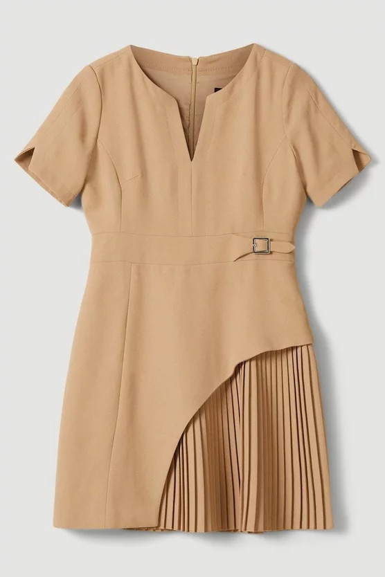 Tailored Military Pleat Short Sleeve Mini Dress | Karen Millen US