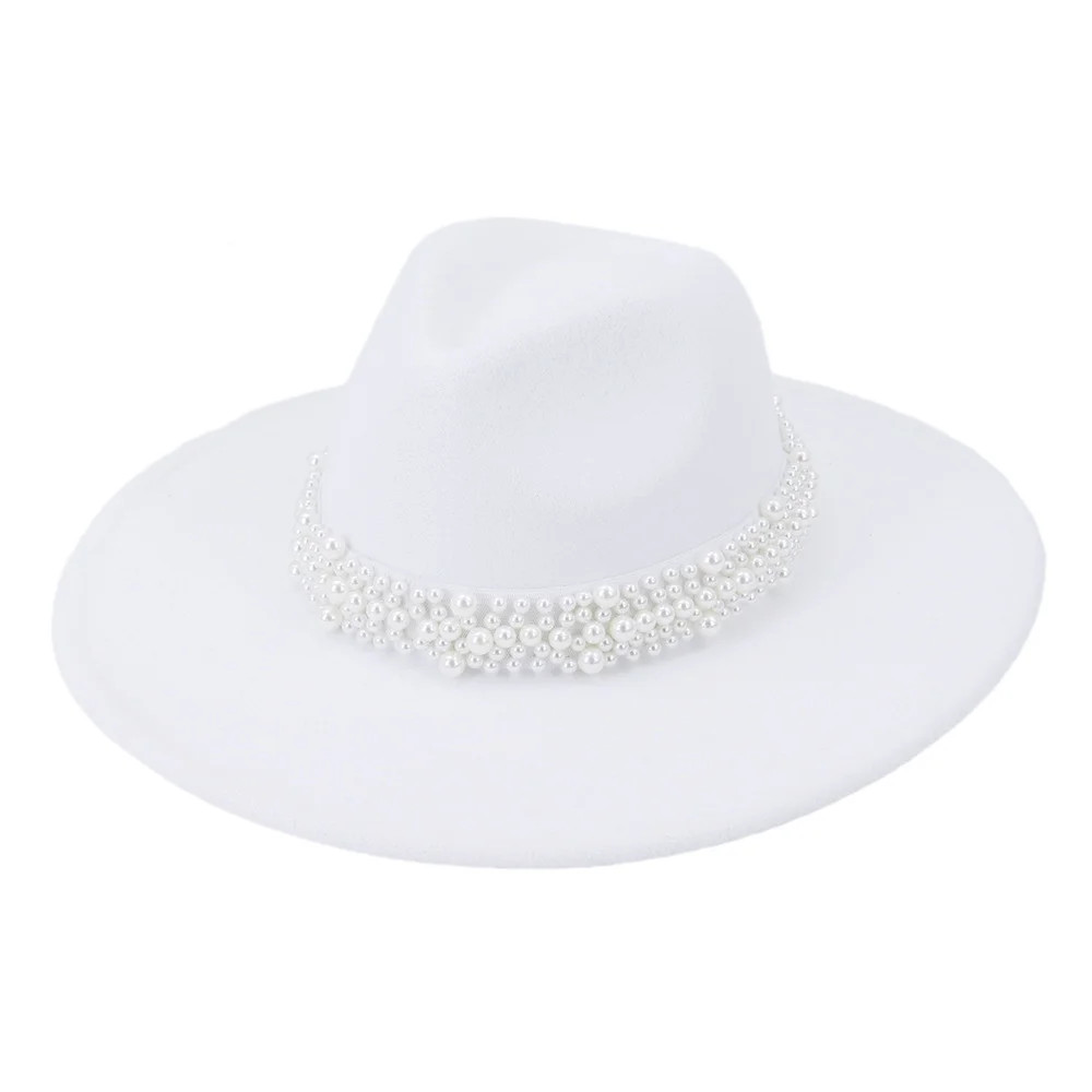 Tancuzo Womens Fedora Hat with Pearl Band Wide Brim Panama Hat,White - Walmart.com | Walmart (US)