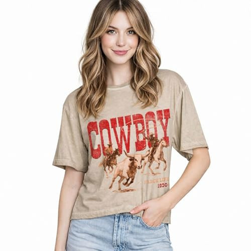 FORYERI Women’s Vintage Western Graphic Tee – Country Concert Shirt, Relaxed Fit (US, Alpha, Large, Regular, Regular, TAUPE1) | Amazon (US)