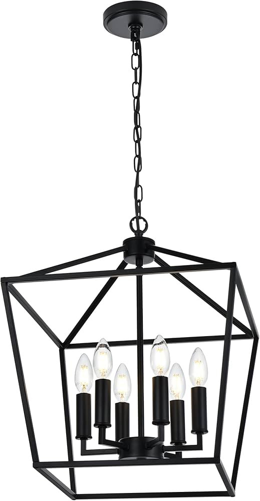 MELUCEE 6-Light Black Farmhouse Chandelier 16 Inches Cage Hanging Lights Rustic Lantern Pendant Ligh | Amazon (US)