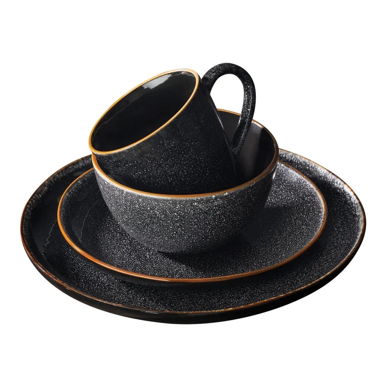Better Homes & Gardens 16-Piece Burns Speckled Dinnerware Set, Black | Walmart (US)