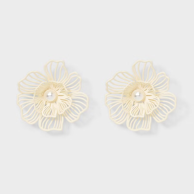 Floral Bloom Button Earrings - A New Day™ Ivory | Target
