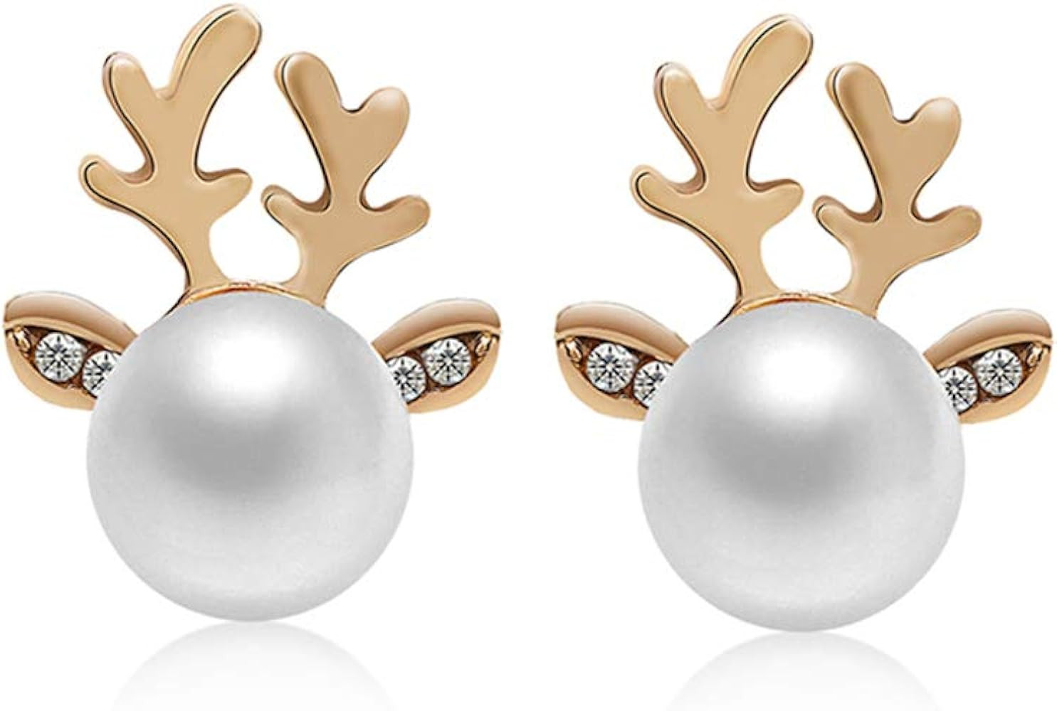 ROSTIVO Christmas Earrings for Women Stud Earrings Cute Faux Pearl Antler Earrings (Gold) | Amazon (US)