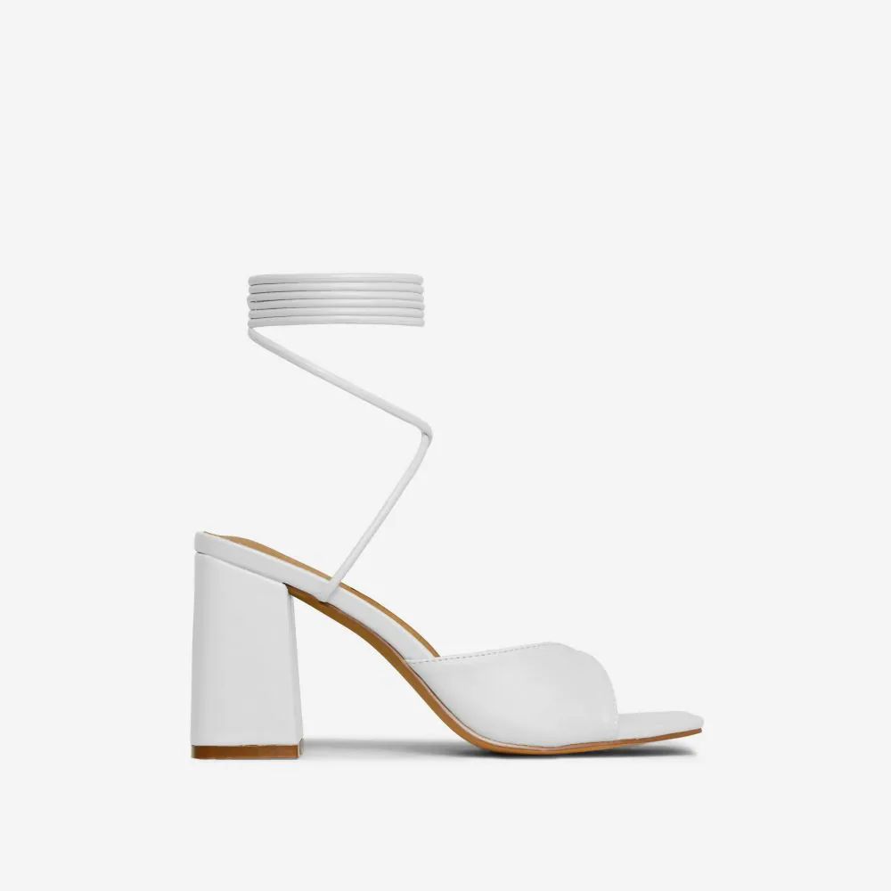 Lady-Boss Lace Up Square Toe Block Heel In White Faux Leather | EGO Shoes (US & Canada)