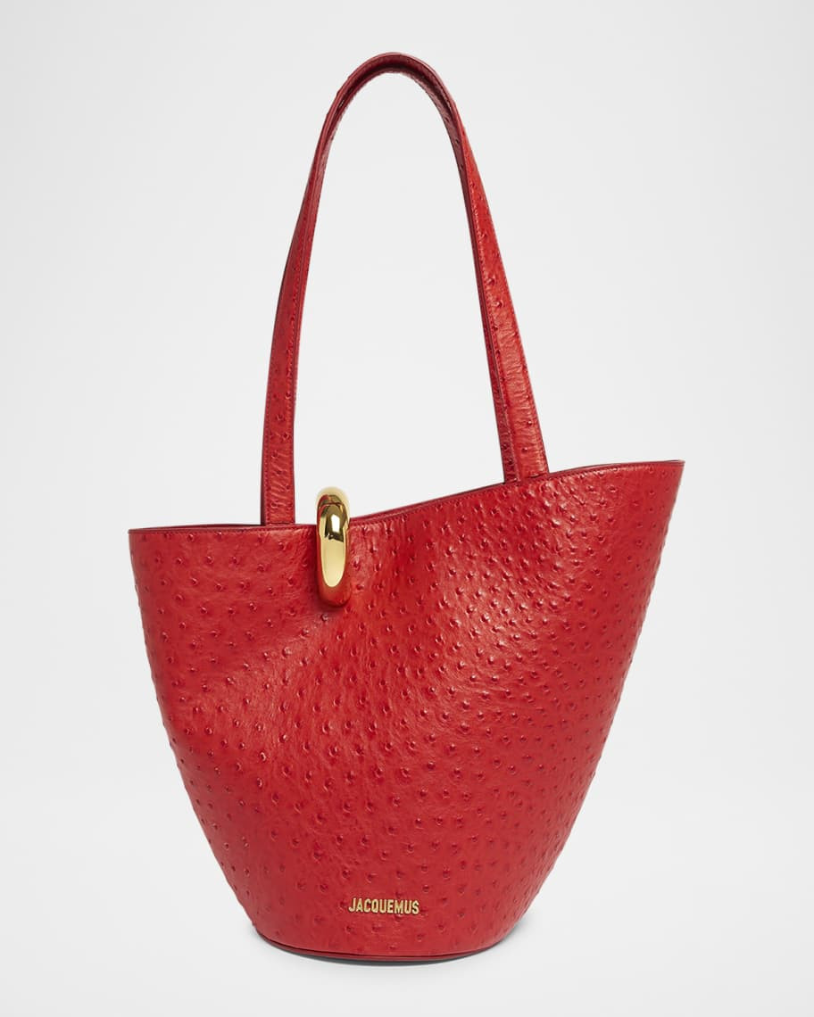 Jacquemus Le Bambola Moyen Ostrich-Embossed Leather Shoulder Bag | Neiman Marcus