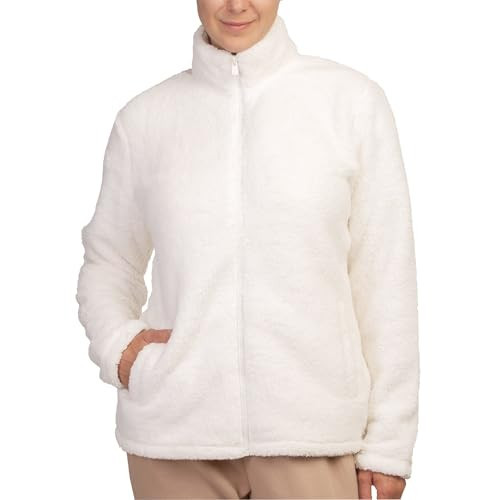 Sofra Women's Sherpa Fleece Zip Up Jacket (L, Ivory) | Amazon (US)