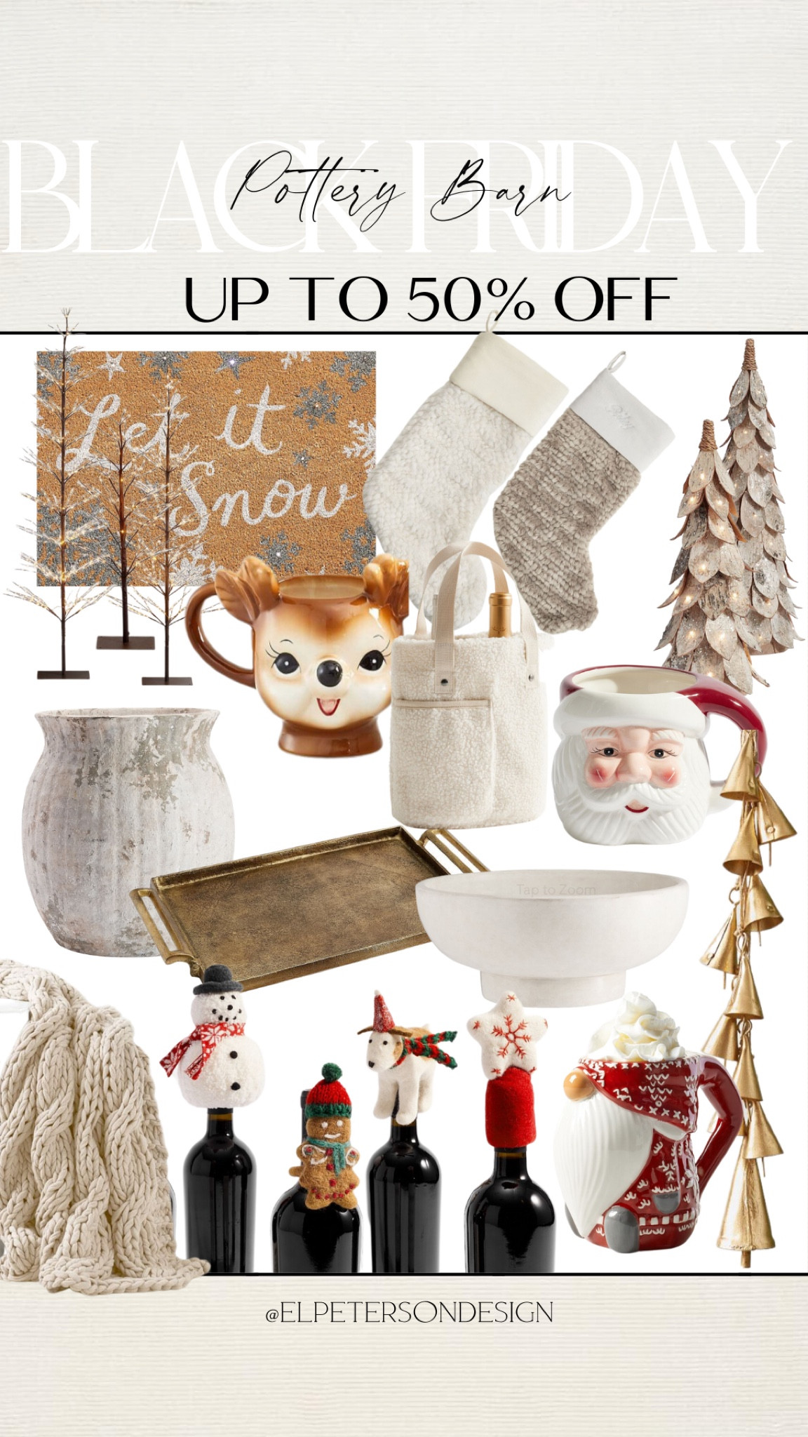 Wine bottle topper
Stockings 
Mugs
Holiday bells
Throw blanket
Tray
Vase
Twinkling trees
Decorative trees 
Decorative bowl

#LTKHoliday #LTKCyberWeek #LTKSeasonal