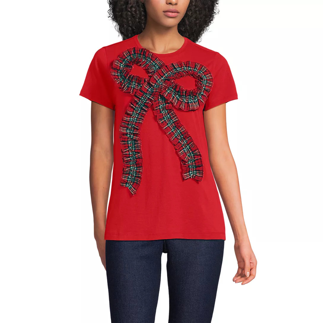 Women's Short Sleeve Supima Cotton Ruffle Bow T-Shirt | Lands' End (US)