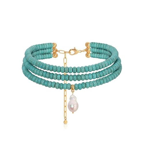 Ettika Choker Necklace For Women. Turquoise Jewelry. Marina Layers Turquoise Beaded Pearl Pendant Necklace in 18K Gold Plated | Amazon (US)