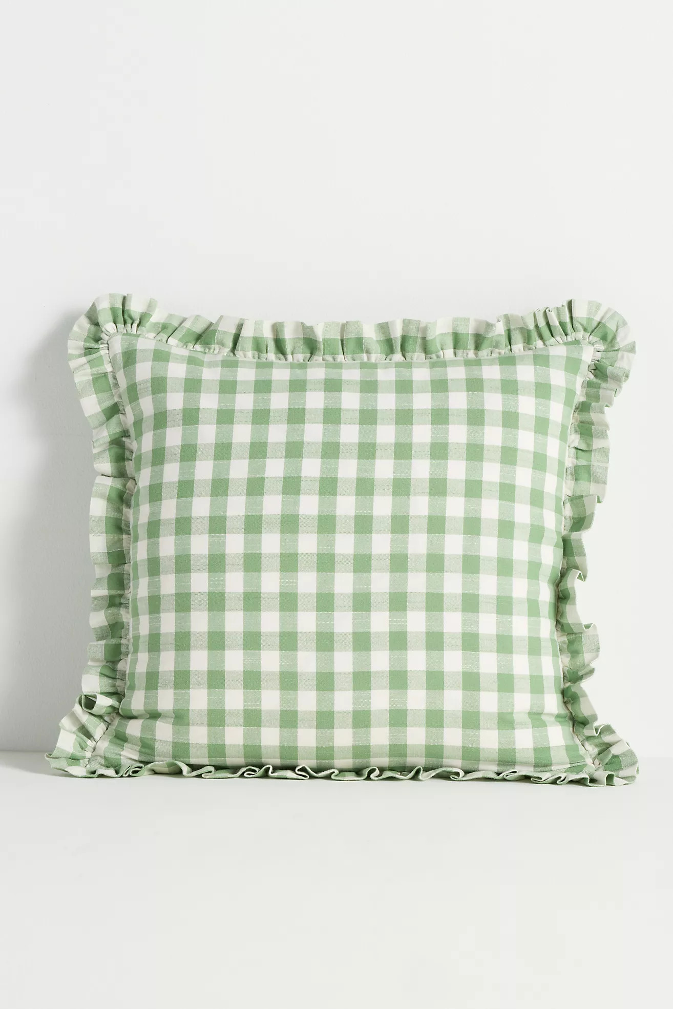 Ana Cotton Gingham Printed Ruffle Pillow | Anthropologie (US)