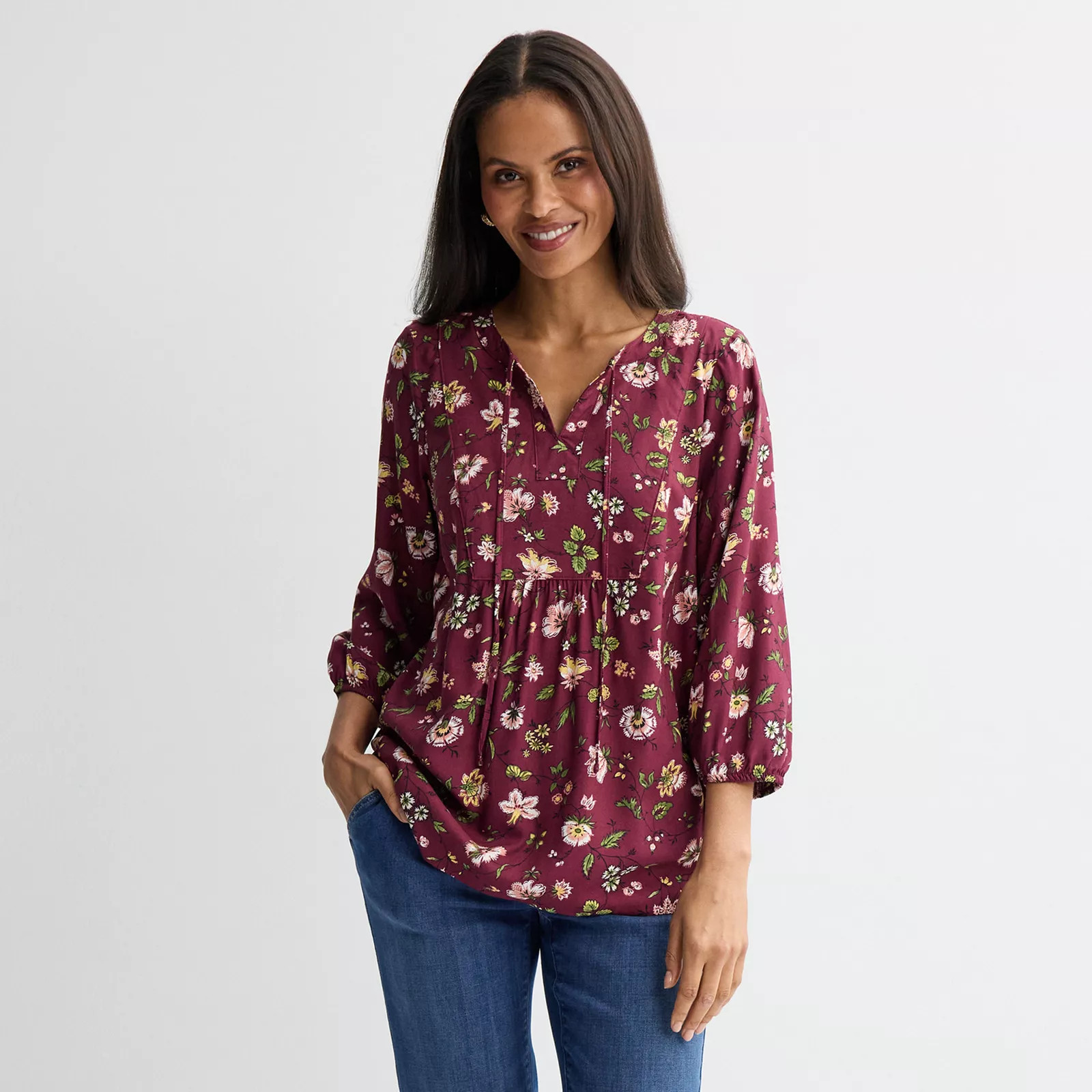 Women's Croft & Barrow® Tie-Front Blouse, Size: XL, Red Nice Flowers | Kohl's