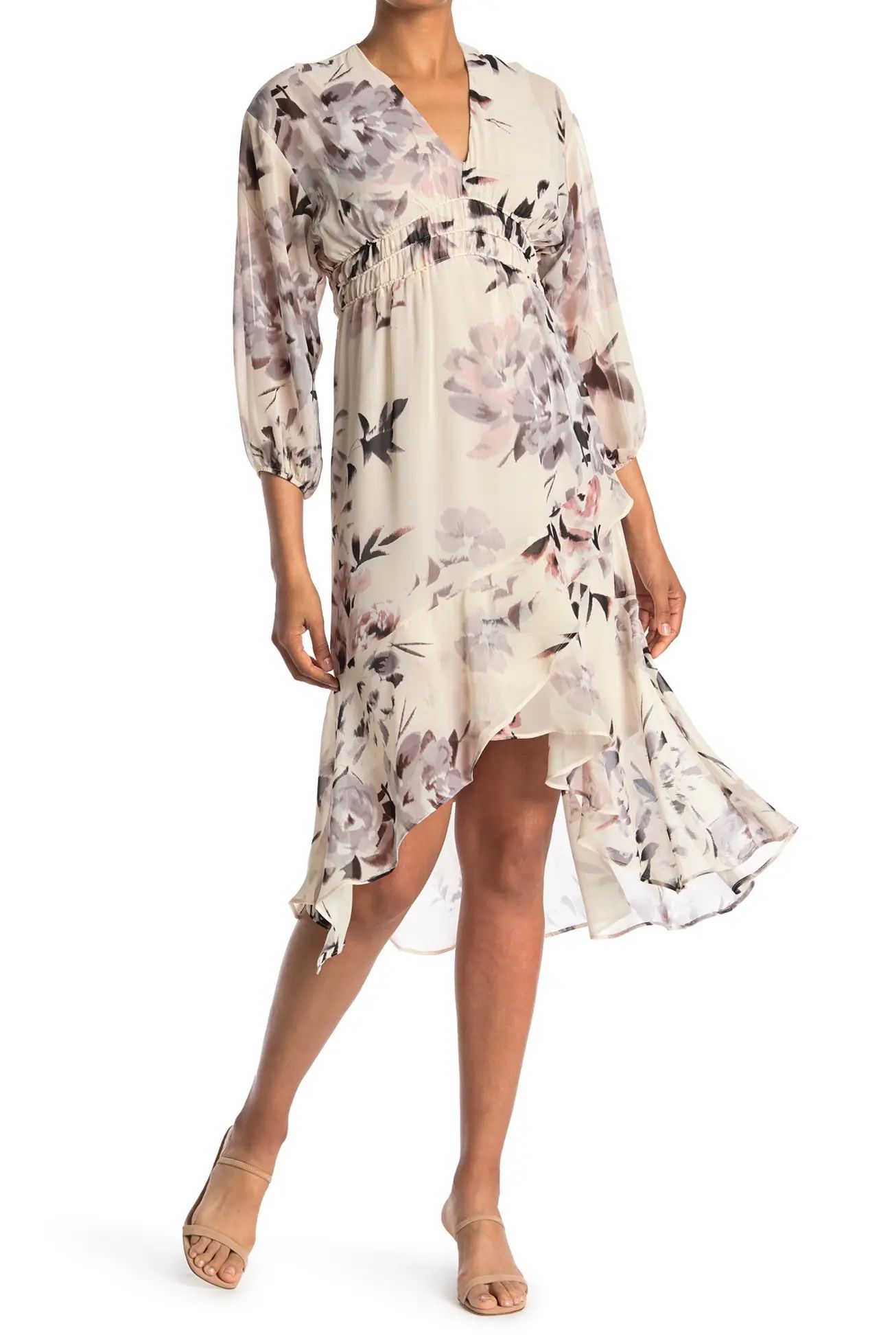 Taylor | Printed V-Neck Ruffled Hem Midi Dress | Nordstrom Rack | Nordstrom Rack