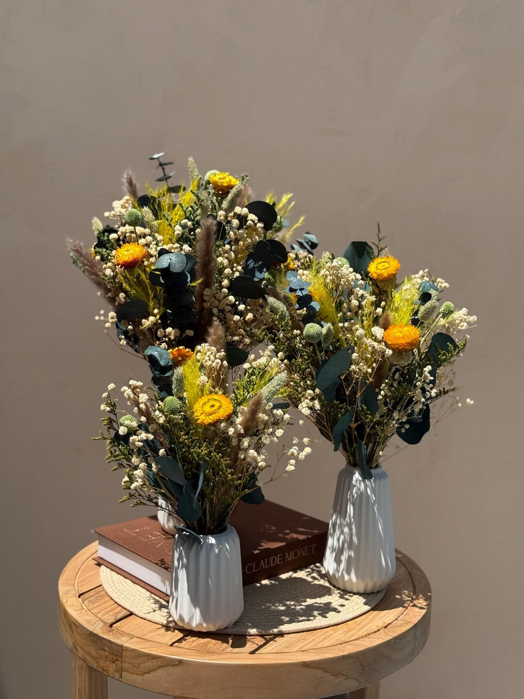 Yellow & Green Dried Flower Bouquet: Round Centerpiece, Home Decor | Etsy (US)