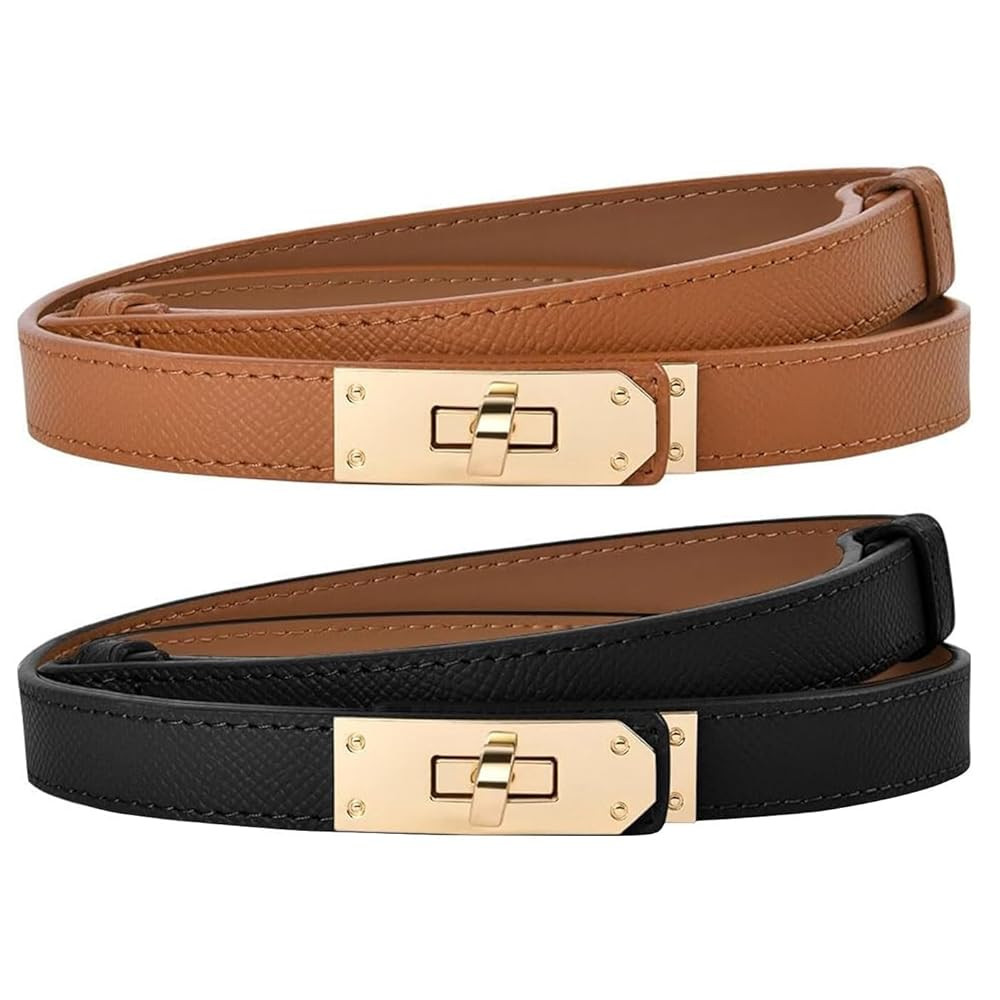 2PCS Adjustable Womens Belts for Jeans Dresses Slim Leather Stretch Belt Perfect Fit Everyday Cas... | Amazon (US)