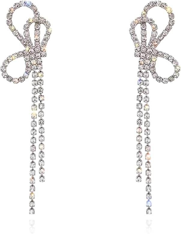 Luxval Rhinestones Earrings for Women silver rhinestone earrings Sparkly Long Linear Dangle Earri... | Amazon (US)