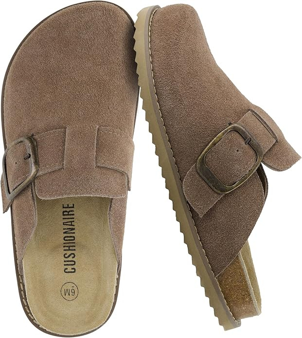CUSHIONAIRE Women's Blain Genuine Suede Slip-On Clogs with + Memory Foam & Chic Buckle Mule - Com... | Amazon (US)