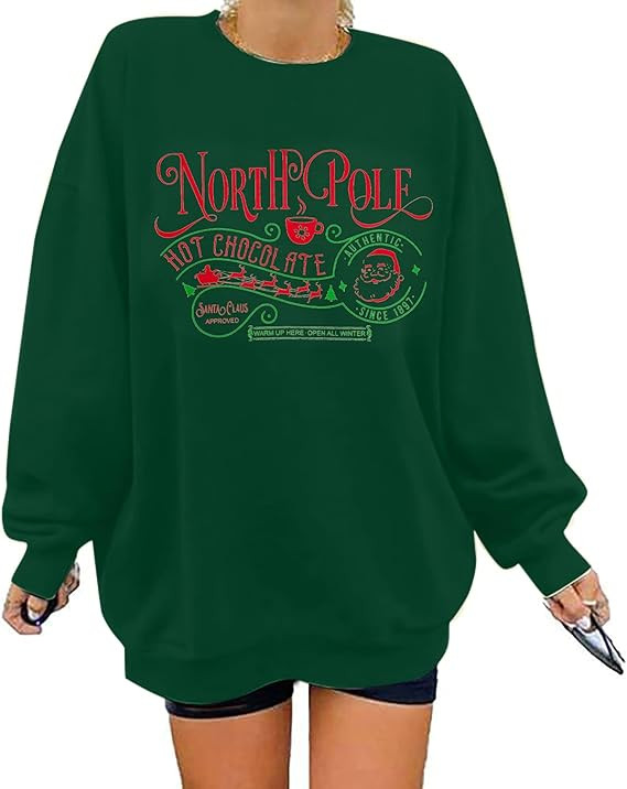 LOTUCY North Pole Sweatshirt Womens Christmas Sweatshirts Hot Chocolate Reindeer Sweater Holiday ... | Amazon (US)