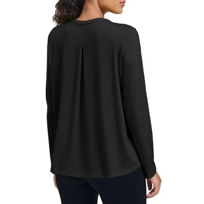 Pinspark Women's Long Sleeve Workout Tops Loose Fit Athletic Shirt with Back Pleats Yoga Pilates-Black-S | Target