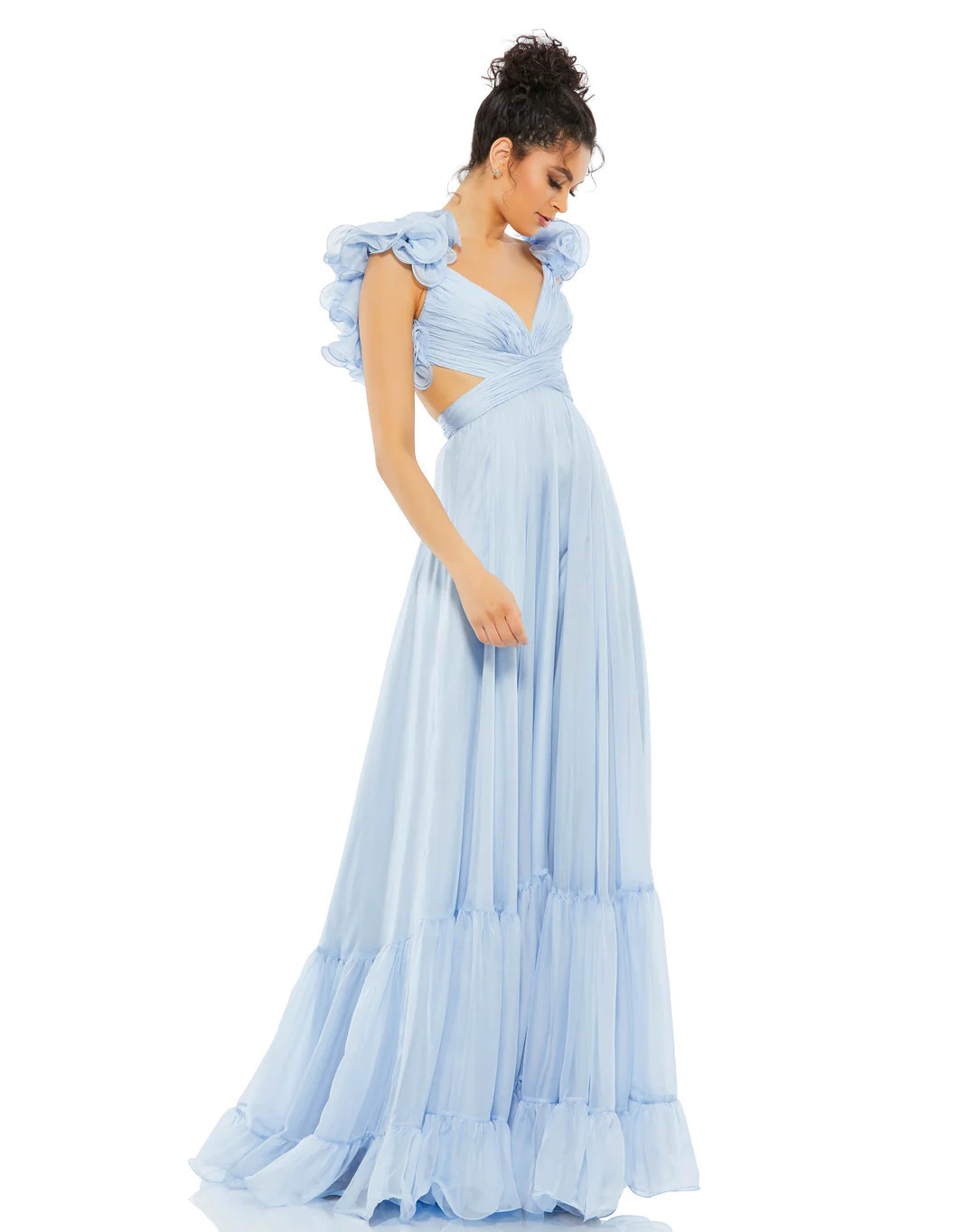 RUFFLE TIERED CUT-OUT CHIFFON GOWN | Mac Duggal
