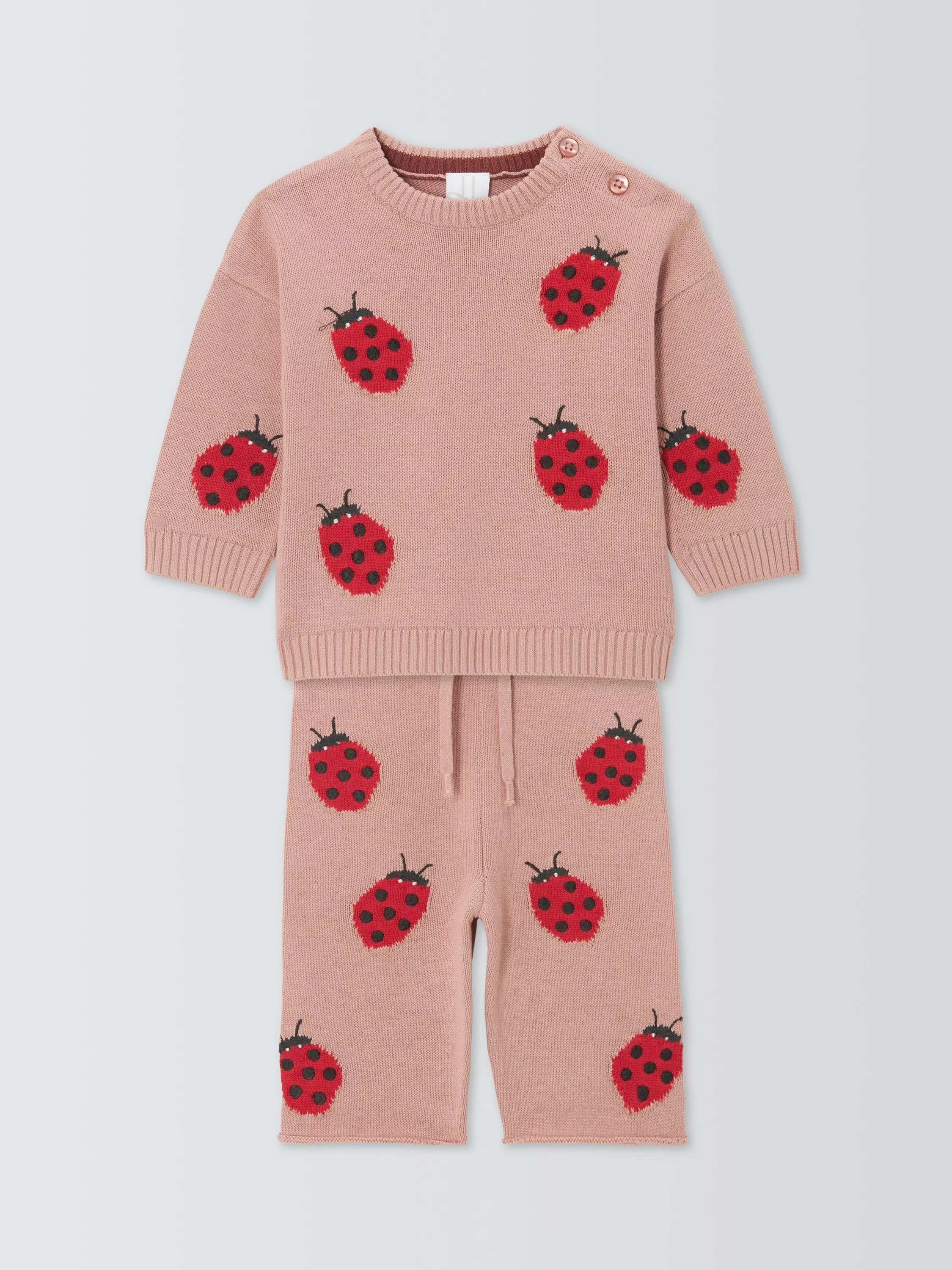 John Lewis Baby Ladybird Knit Jumper & Trousers Set, Pink | John Lewis (UK)