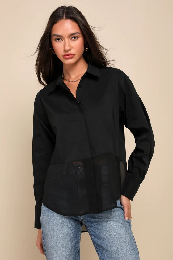 Sheer-ly Chic Black Semi-Sheer Long Sleeve Button-Up Top | Lulus