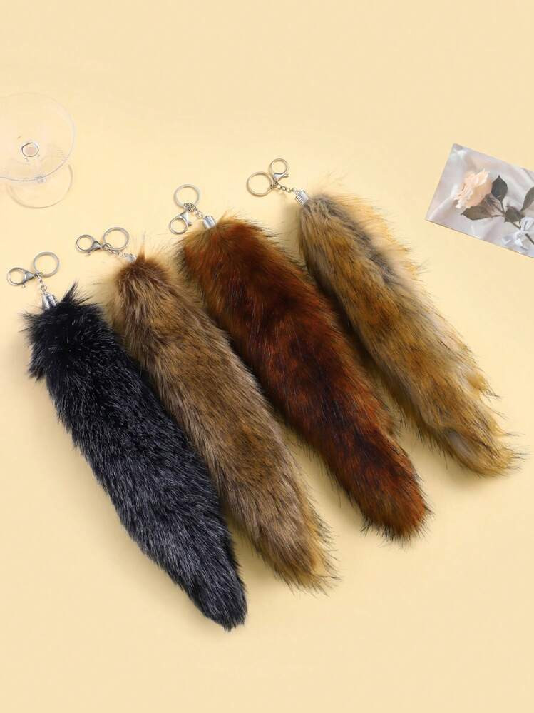 1pc Fashionable Faux Fox Fur Tail Keychain Decorative Accessory, Fluffy Furry Tail Key Chain, Ideal Daily Use Or Gift For Friends | SHEIN