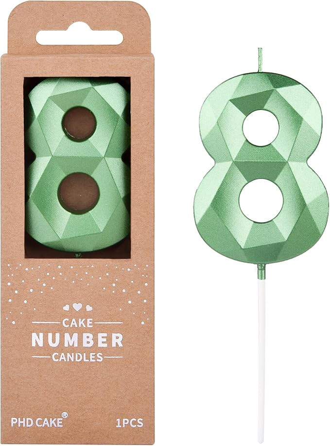 PHD CAKE 2.76 Inch Crystal Green 8 Number Cake Candle, Numeral Birthday Candles, Green Number Can... | Amazon (US)