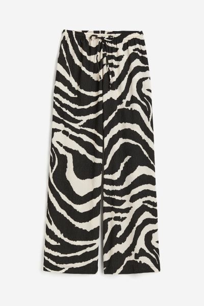 Wide-cut Pull-on Pants - High waist - Long - Black/zebra print - Ladies | H&M US | H&M (US + CA)